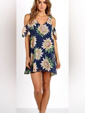 Show Me Your MuMu Navy Floral Cold-Shoulder Mini Dress